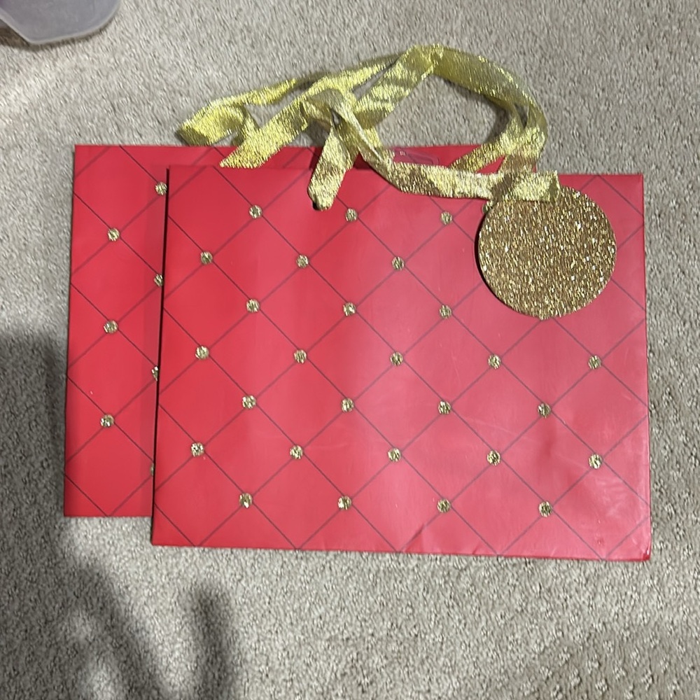 2 Red & Gold Glitter Christmas Gift Bags